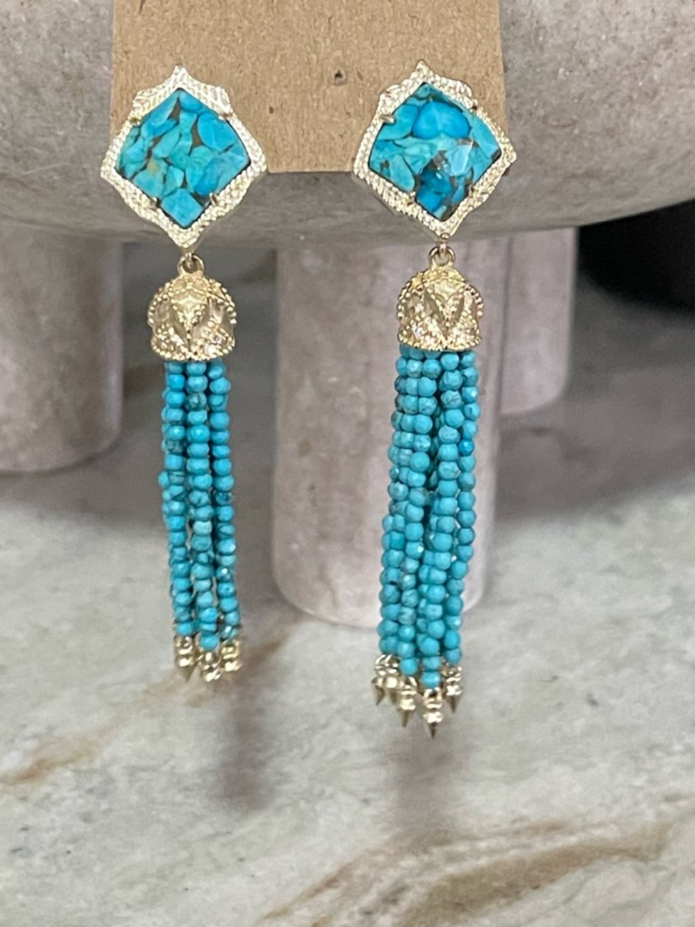 #KENDRA SCOTT Turquoise Beaded Tassel Drop Earrings with Gold Accents